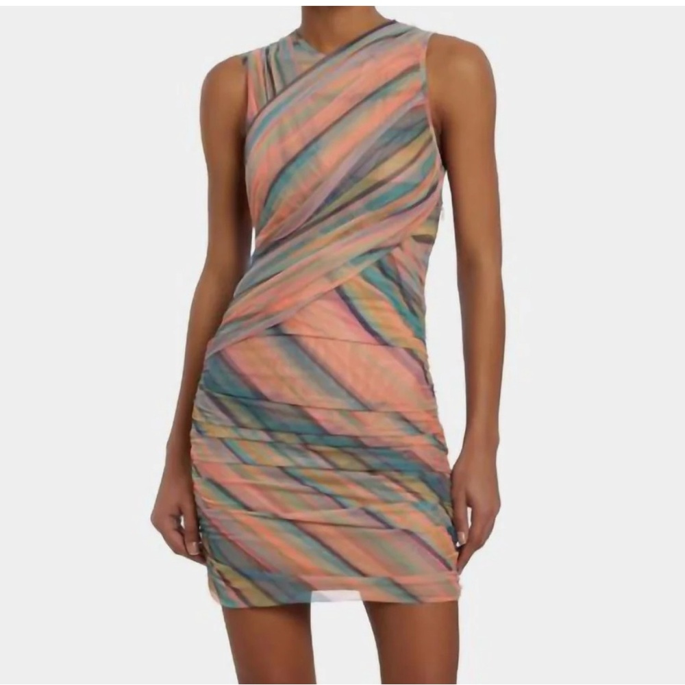 Amanda Uprichard Orange Pink Asymmetrical Wrap Cocktail Dress